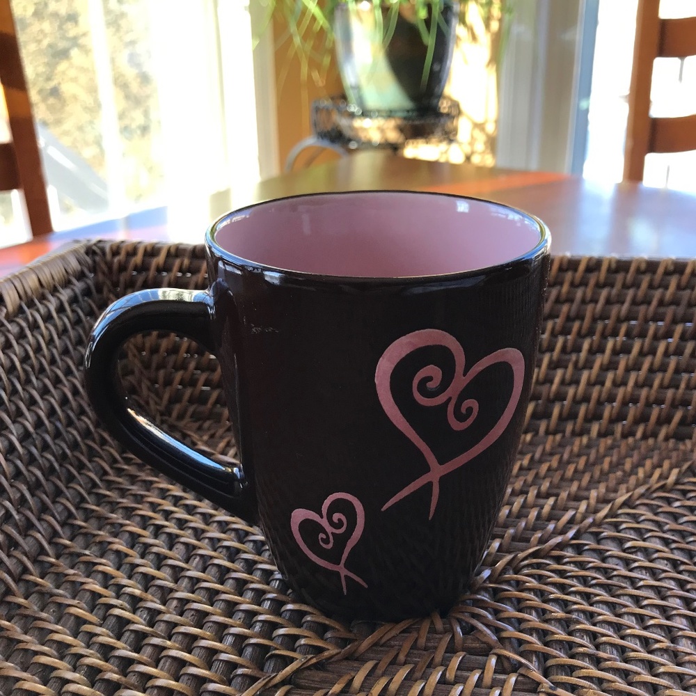 Chocolate and Pink Mug Coffee or Tea Hearts Two Mulberry He Collection